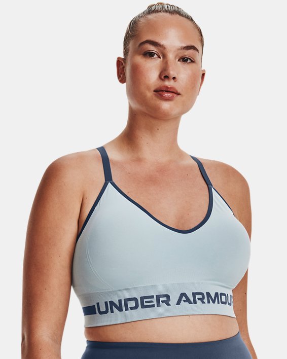 Women's UA Seamless Low Long Sports Bra, Blue, pdpMainDesktop image number 4